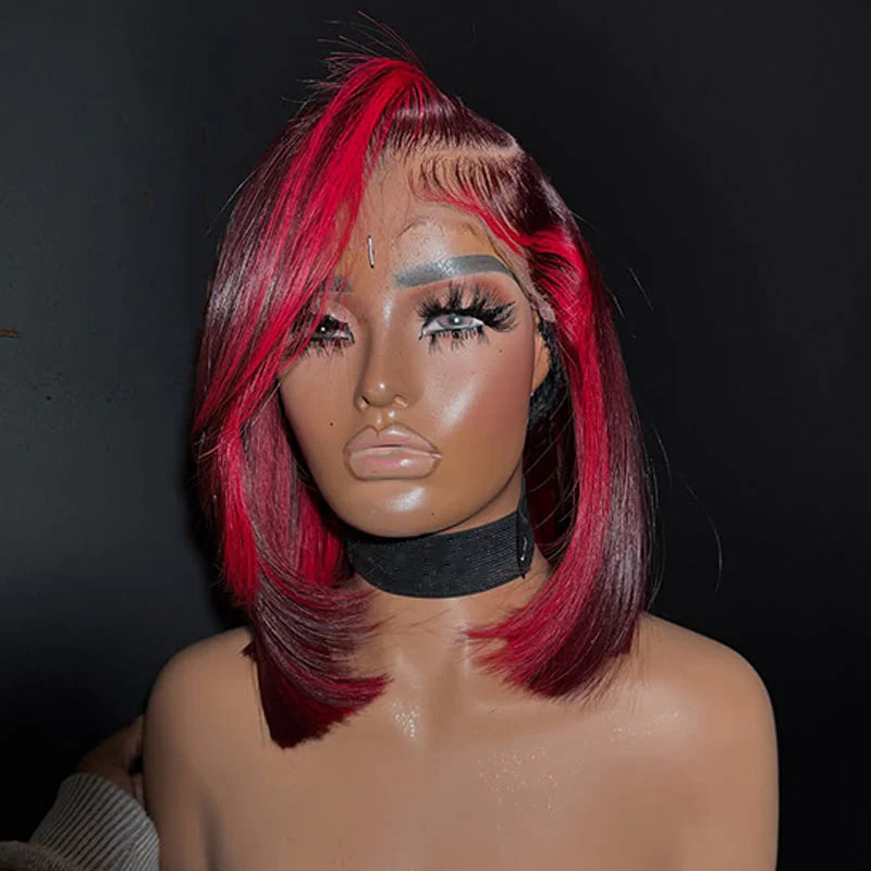 New Highlight Rose Red With Burgundy Straight Wig